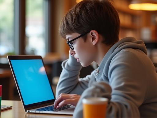 Estudiante aprendiendo en línea con laptop